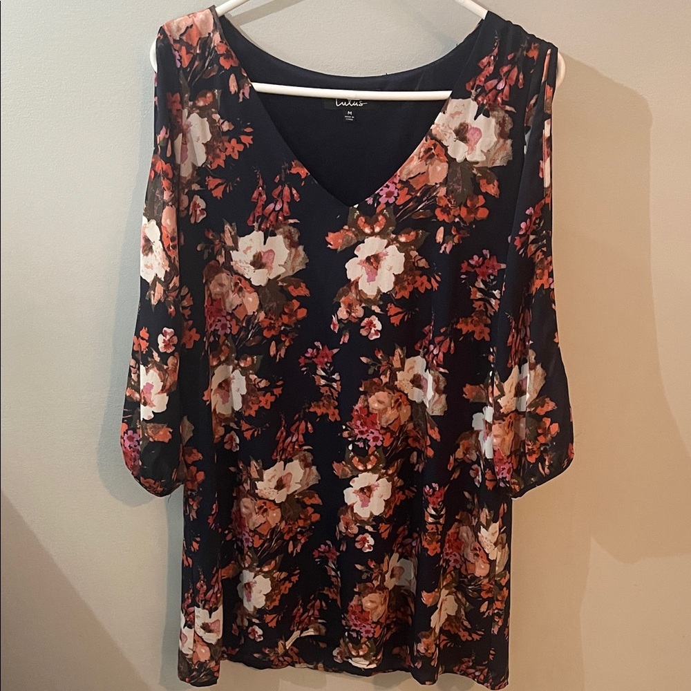Lulus navy floral cold shoulder dress medium
